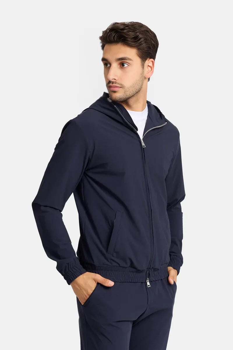 Navy Blue Hooded Tech Suit